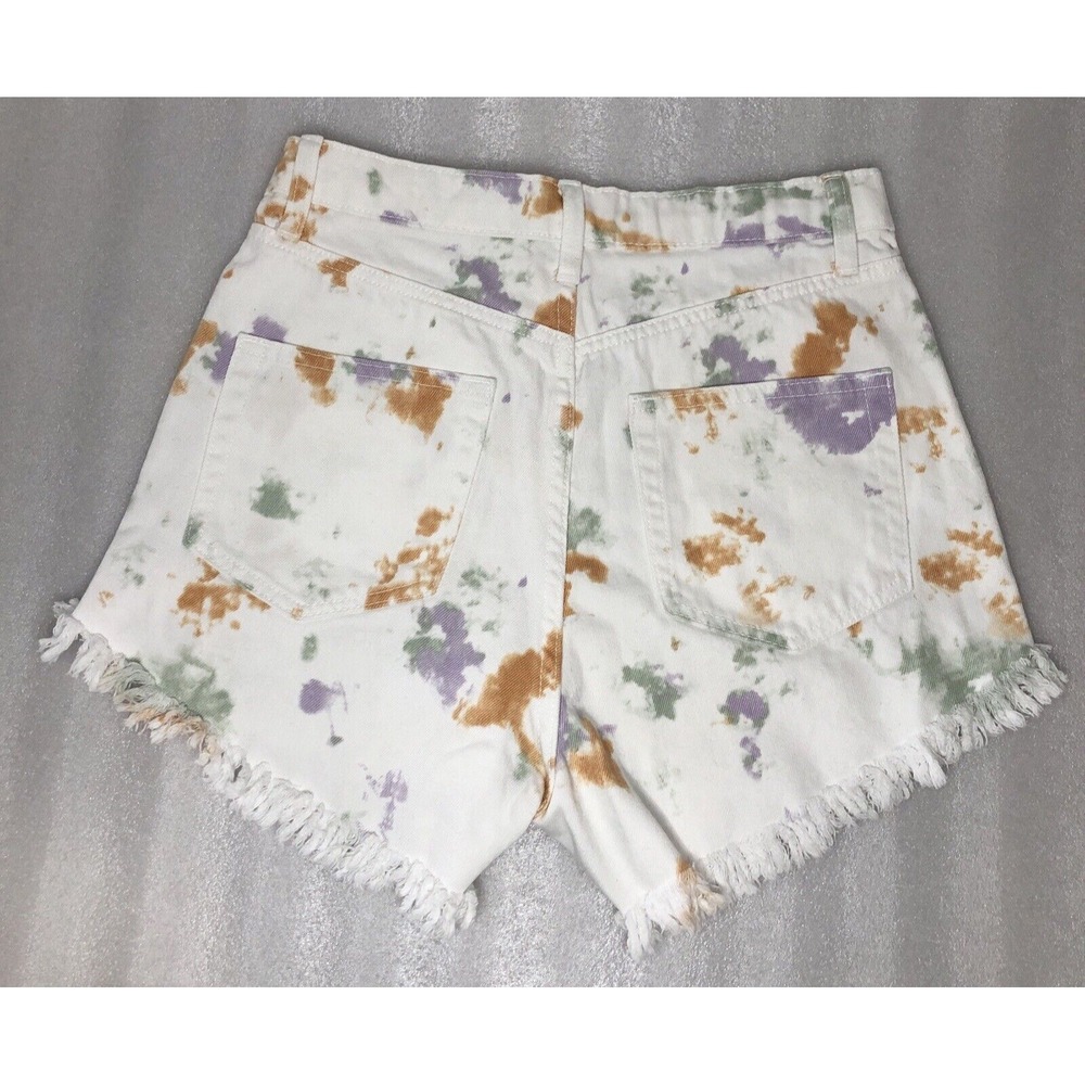 Wild Fable Highest Rise Denim Shorts with Fringe Size 2 White Tie Dye Button Fly - Picture 10 of 16
